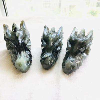 China Wholesale Europe natural hand carved crystal dragon head crafts labradorite folk dragon for decoration for sale