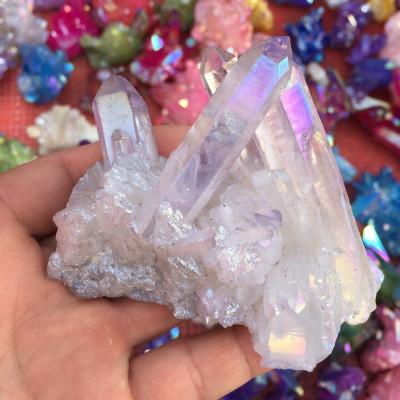 China Wholesale Raw Iridescent Electroplating Crystal Aura Crystal Cluster Clear Quartz Cluster China Rose For Decoration for sale