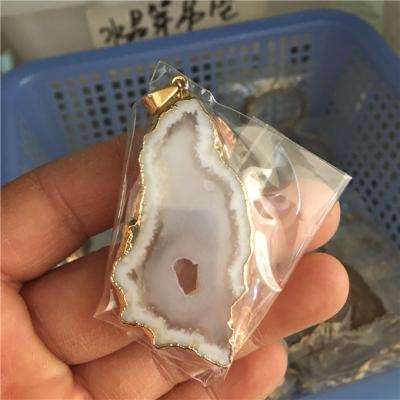 China Europe In Stock Natural Agate Fashion Pendant Gold Plated Glittering for sale