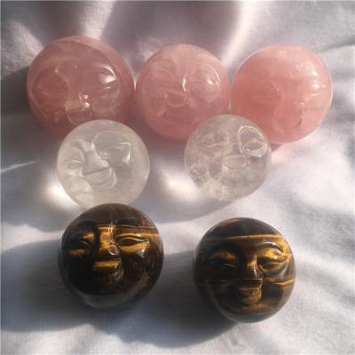 China Smile face Buddha small decorative 60mm China quartz obsidian tiger-eye moon round natural clear crystal Rose crystal for sale