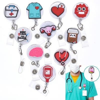 China Office School Medical Hearts Shape Stethoscope Nurse Retractable Felt Badge Holder Reels for sale