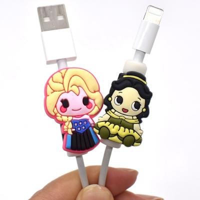 China Cute Line Eco-friendly Cheap Princess Head Soft PVC Mobile Phone USB Charging Wire Cable Saver Protecter Promotion Gifts for sale