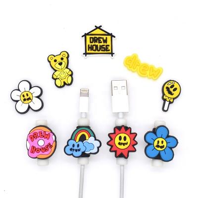 China Eco-friendly Cute Flower Shape Cartoon USB Cable Winder Cover Device Data Cable Filler Protector for sale