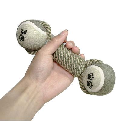 China For Dog Playing Handmade Cotton Rope Tennis Dumbbell Tennis Toy Chew Dog Toy for sale