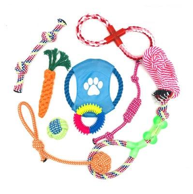 China For Dog Playing New Pet Cotton Rope Dog Toy 10 Pieces Of Fun Combination Set Heavy Duty Bite Rope Toy Set for sale