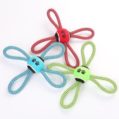 China Dogs Factory Direct Sale Ready To Board Flower Shape Rope Strong Interactive Pet Toy With New Balls Designs for sale