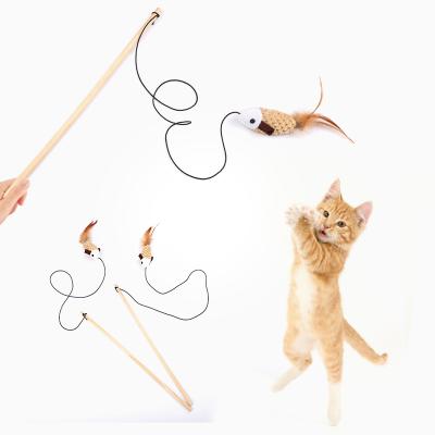 China Cats Wholesale Wooden Cat Puzzle Magic Wand Plush Mouse With Feather Toy Cat Pole Cat Products for sale