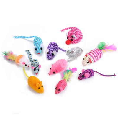 China Wholesale 10pcs Viable Different Mix Cat Mice Assorted Toy Sisal Feather Mice Toys For Pet for sale