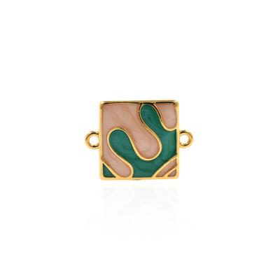 China Gold Plated Square Puzzle Connector Enamel Geometric Connector Puzzle Charm DIY Jewelry Supplies YWX2059 for sale