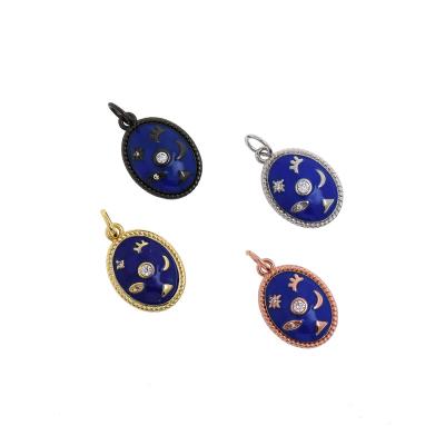 China Other Delicate Enamel Pendant Gold Plated Oval Symbol Micropaved Zircon Polaris Moon Eye Pendant for sale