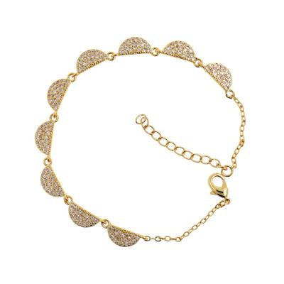 China New FASHIONABLE Vintage Diamond Half Round Charm Bracelet 18K Gold Plated Full Bangle Bracelet For Girls for sale