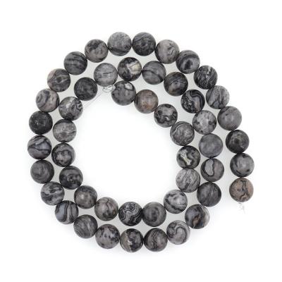 China Black Gray Jasper Map Jasper Gemstone Beads Fashion Gemstone Round Loose Beads For Jewelry Making for sale