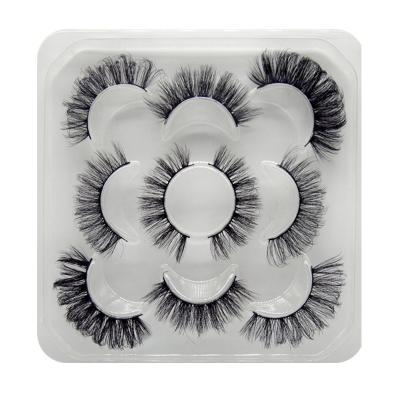 China Light Weight 25 Mm 3D 25mm Natural Fluffy Thick Dramatic 5D Strips Real Mink Eyelashes Lashes 5 Pairs Wholesale Bulk Packaging Seller for sale