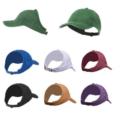 China Character Wholesale Custom High Quality Washed Messy Bun Backless Visor Tennis Hat Half Empty Top Ponytail Cap for Women for sale