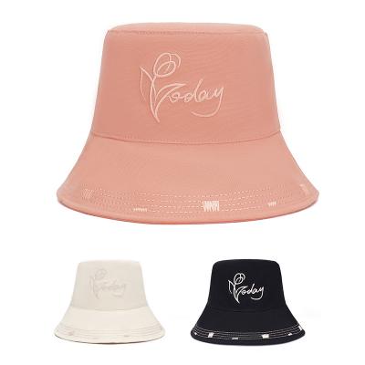 China Sun protection Custom Logo Fashion Unique Large Brim Embroidery Cotton Fisherman Hat Bucket Hat for sale