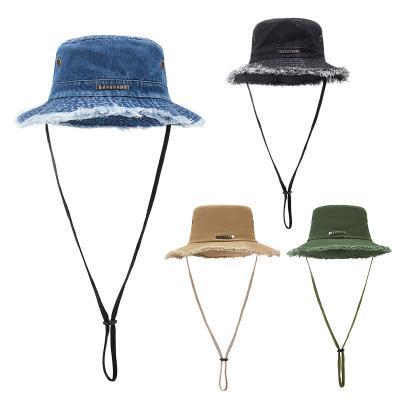 China Sun protection High Quality Large Brim Multicolor Cotton Denim Outdoor Unisex Bucket Hat Fisherman Hat for sale