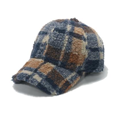 China COMMON Wholesale Custom Winter Warm Lambswool Classic Fashion Grid Baseball Cap Sports Cap for Women Men for sale