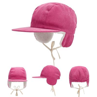 China COMMON Wholesale High Quality Adjustable Custom Design Flat Brim Corduroy Fabric Warm Winter Corduroy Caps Hats with String for sale