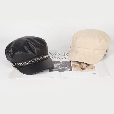 China Casual Casual Fashion Vintage French Artist Solid Color High Quality Beanie Cap Adjustable Custom Leather Berets Hat For Women for sale