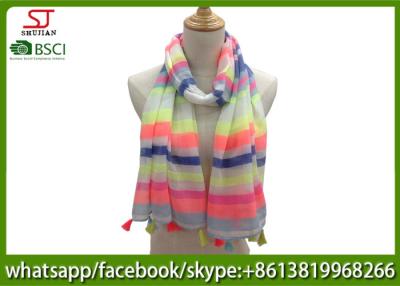 China Chinese factory colorful yarn stripe spring summer thin tassel scarf 100% Polyester 50*160cm sun protection for sale