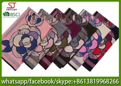 China China supplier large flower jacquard wool feel long scarf 70*180cm 35% wool 65%Acrylic neckerchief top fachion pashmina for sale