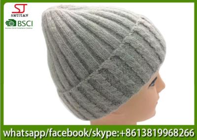 China Chinese manufactuer knitting stripe beanie winter hats 45%cony hair 15%wool 40%Acrylic104g 20*21cm light grey best price for sale