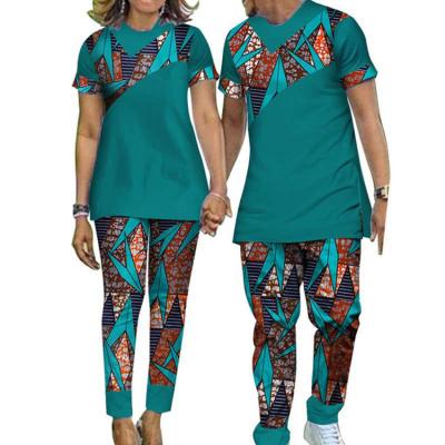 China Hot Selling African Wax Cotton 100% Cotton Batik Print Couple Suit Women's Pants T-shirt Set for sale