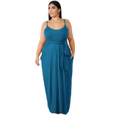 China Wholesale Anti-Static Plus Size Clothing Solid Color Suspender Dress Maxi Dress Teams Long Casual Dress for sale