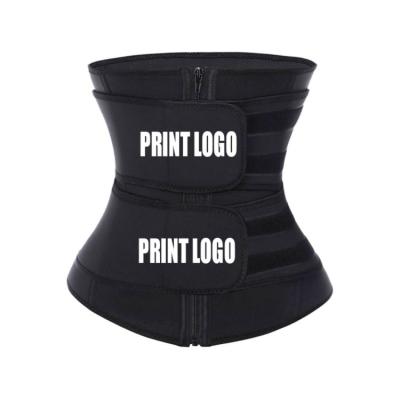 China Breathable Logo Women Slimming Workout Compression Double Belt Neoprene Printing Waist Trainer for sale