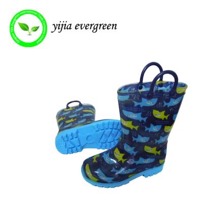 China Fashion Trend Chilld Rainboots PVC Kids Model Rainboots With Shark Print for sale