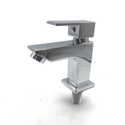 China Faucets Factory Supplier Metered Bathroom Sink Faucet Deck Mounted Zinc Single Body Hand Wash Cold Water Chrome Handle Square Basin Faucet for sale