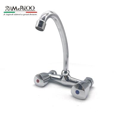 China Cheap Cost Brass Wall Mounted Modern Double Handle Kitchen Faucets for sale