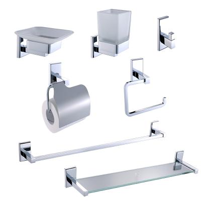 China MBA3027P Sustainable Square 7 Pieces Bathroom Design Chrome Wall Mount Bathroom Accessories Set Zinc Alloy for sale