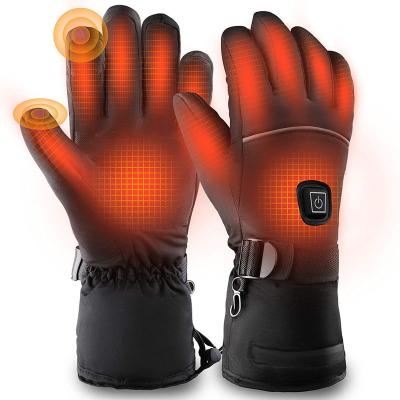 China Ski Custom Winter Warm Windproof Touch Screen Rechargeable Battery Operated Durable Heated Leather Ski Glove for sale