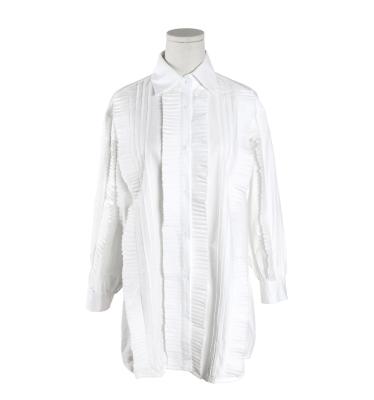 China High Quality Breathable Women Stylish Multi Pleats Long Sleeve White Blouse Shirt for sale