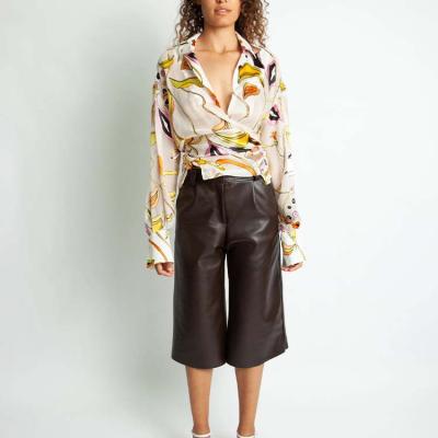 China Anti-pilling tropical camp collar shirt with bold print and wrap around waist ties for sale