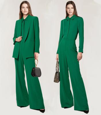 China High Quality Anti-wrinkle Women Green Blazer Jacket Stylish Casual Suit With Flare Pants And Shirt for sale