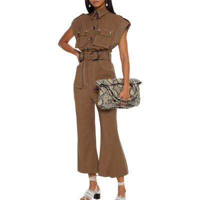 China Brown's QUICK DRY Energetic Safari Cropped Wool Belted Overalls With Detachable Waistband for sale