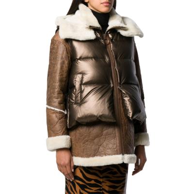 China Anti-Wrinkle Brown Hybrid Lambskin Padded Coat for sale