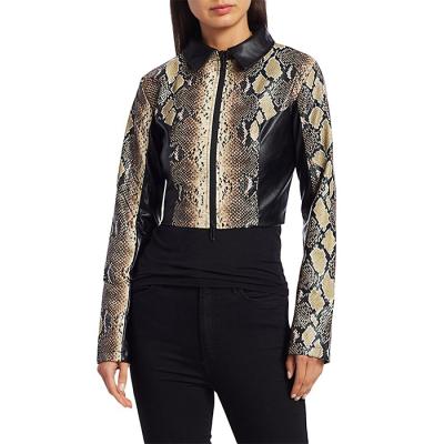 China OEM QUICK DRY Long Sleeve Cropped Snake-Print Jacket With Contrasting Faux Leather Panels for sale