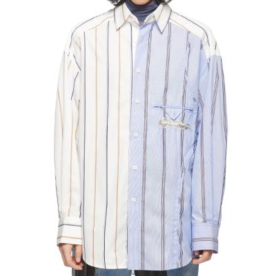 China OEM Anti Pilling Blue And White Single Breasted Striped Shirts Long Paneled Sleeved Shirt Men With Custom Logo for sale