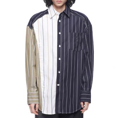 China Anti-pilling OEM Custom Design Single Breasted Striped Long Sleeved Navy Cotton Shirt Men Shirts for sale