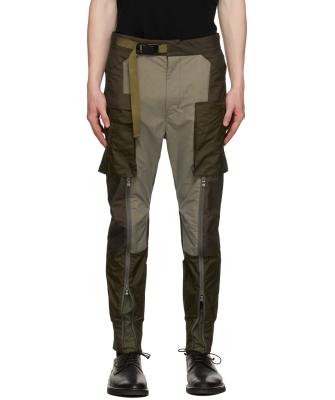 China Breathable Mens Fashionable Colors Patchwork Panels Slim Fit Cargo Pants With Puffy Pockets And Zippers Details for sale