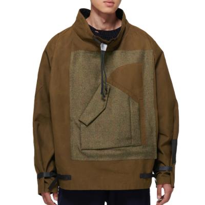 China Latest Brown Anti-wrinkle OEM Cotton Patchwork Jacket Men's Casual Loose Fit Pullover Sweatshirt Tops Collar OEM for sale