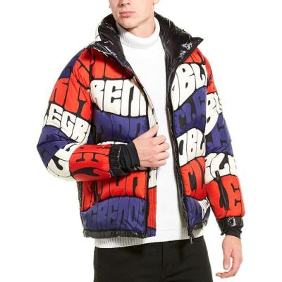 China OEM QUICK DRY Custom Fashion Letter Print Multicolor Stripper Jacket Stand Collar Striped Panels Plus Size Down Jacket Overcoat for sale