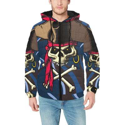 China custom fashion all over Anti-wrinkle new on casual oversized winter warm padded coat stripper jacket men's hooded skull print jacket for sale