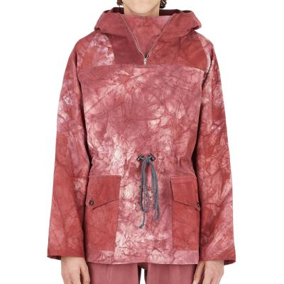 China QUICK DRY Red Marbled Pullover Parka Hooded Jacket Streetwear Collar Drawstring Waist High All Over Tie Dye Winter Anorak Jacket Coat for sale