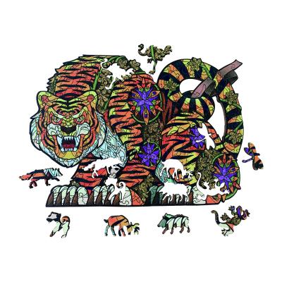 China Wooden Game Toy Wooden Jigsaw Puzzle Custom Animal Tiger Unique Animal Shape Adult Jigsaw Bulls Wooden Puzzle Toy Wholesale A5 A4 A3 Cartoon for sale