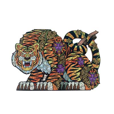 China 2022 Cartoon Toy 2022 Hot Selling Wooden Puzzle Bulls Tiger Puzzle Beautiful Animal 3D Colorful Wooden Brain Teaser for sale