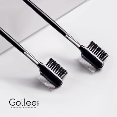 China Flat Brush Brush Applicator With Eyebrow Comb Eyelash Comb Gollee Premium Black 50 Wholesale Steel Black Steel Eyelash Extension Stainless Metal for sale